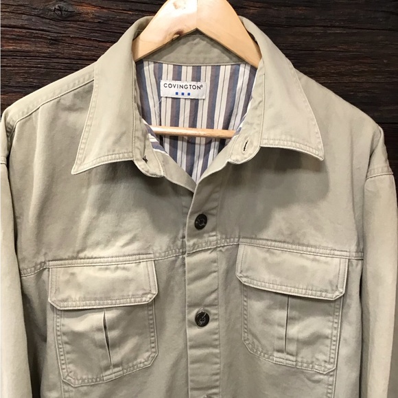 Vintage Mens Insulated Seersucker Shirt Jacket Size L Canvas Chore Barn Shacket - Picture 3 of 16